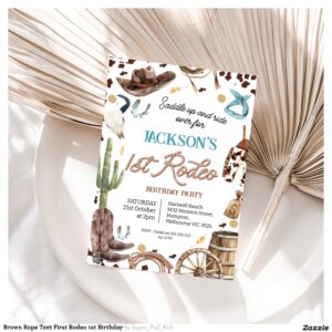 Brown Rope Text First Rodeo 1st Birthday Invitation