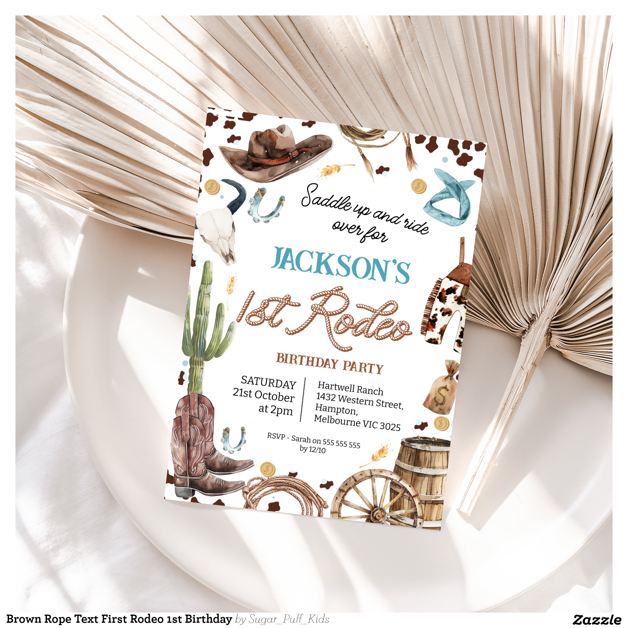 Brown Rope Text First Rodeo 1st Birthday Invitation