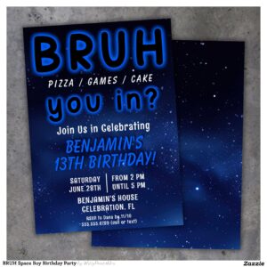 BRUH Space Boy Birthday Party Invitation