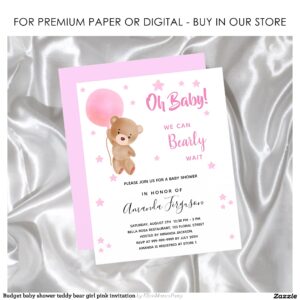 Budget baby shower teddy bear girl pink invitation