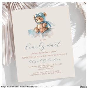 Budget Bearly Wait Blue Boy Bear Baby Shower