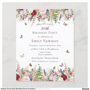 Budget Floral 30th Birthday Party Invitation