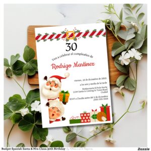 Budget Spanish Santa & Mrs Claus 30th Birthday Invitation