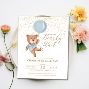 Budget Teddy Bear Boy Baby Shower Invitation