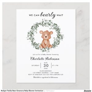 Budget Teddy Bear Greenery Baby Shower Invitation