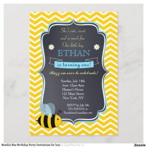 Bumble Bee Birthday Party Invitations for boy