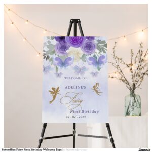 Butterflies Fairy First Birthday Welcome Sign