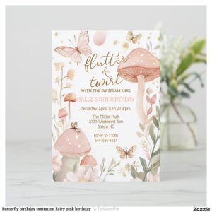 Butterfly birthday invitation Fairy pink birthday