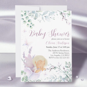 Butterfly & Flower Watercolor Baby Shower Invitation