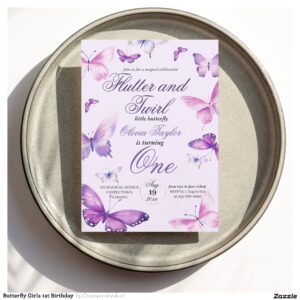 Butterfly Girls 1st Birthday Invitation