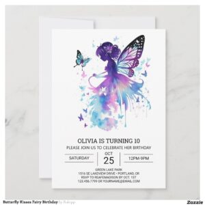Butterfly Kisses Fairy Birthday Invitation
