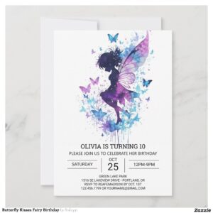 Butterfly Kisses Fairy Birthday Invitation