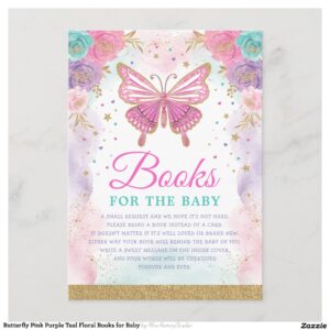 Butterfly Pink Purple Teal Floral Books for Baby Enclosure Card