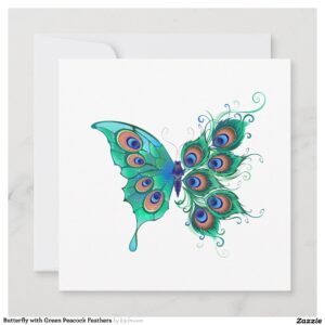 Butterfly with Green Peacock Feathers Announcement