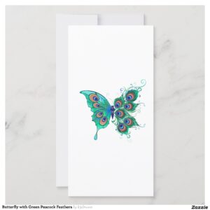 Butterfly with Green Peacock Feathers Announcement