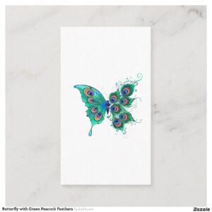 Butterfly with Green Peacock Feathers Enclosure Card