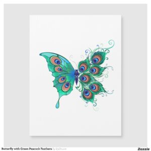 Butterfly with Green Peacock Feathers Magnetic Invitation