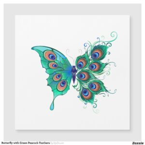 Butterfly with Green Peacock Feathers Magnetic Invitation