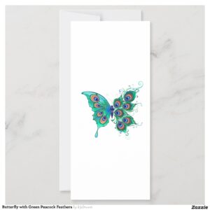 Butterfly with Green Peacock Feathers Magnetic Invitation