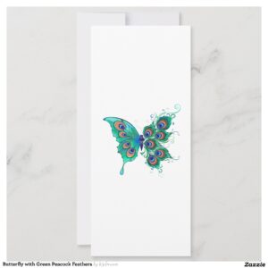 Butterfly with Green Peacock Feathers Save The Date