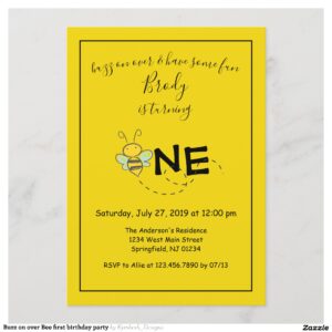 Buzz on over Bee first birthday party Invitation