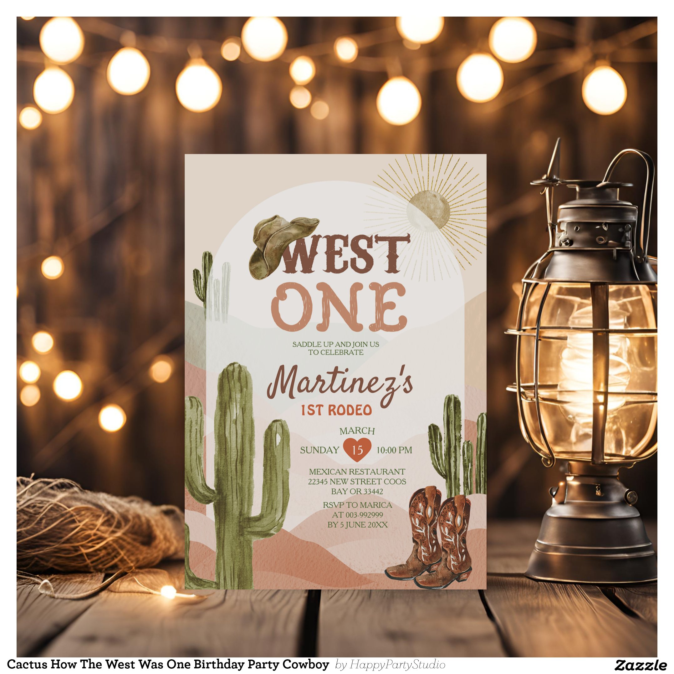 Cactus How The West Was One Birthday Party Cowboy Invitation