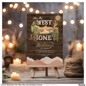 Cactus Wood How The West Was One Birthday Cowboy Invitation