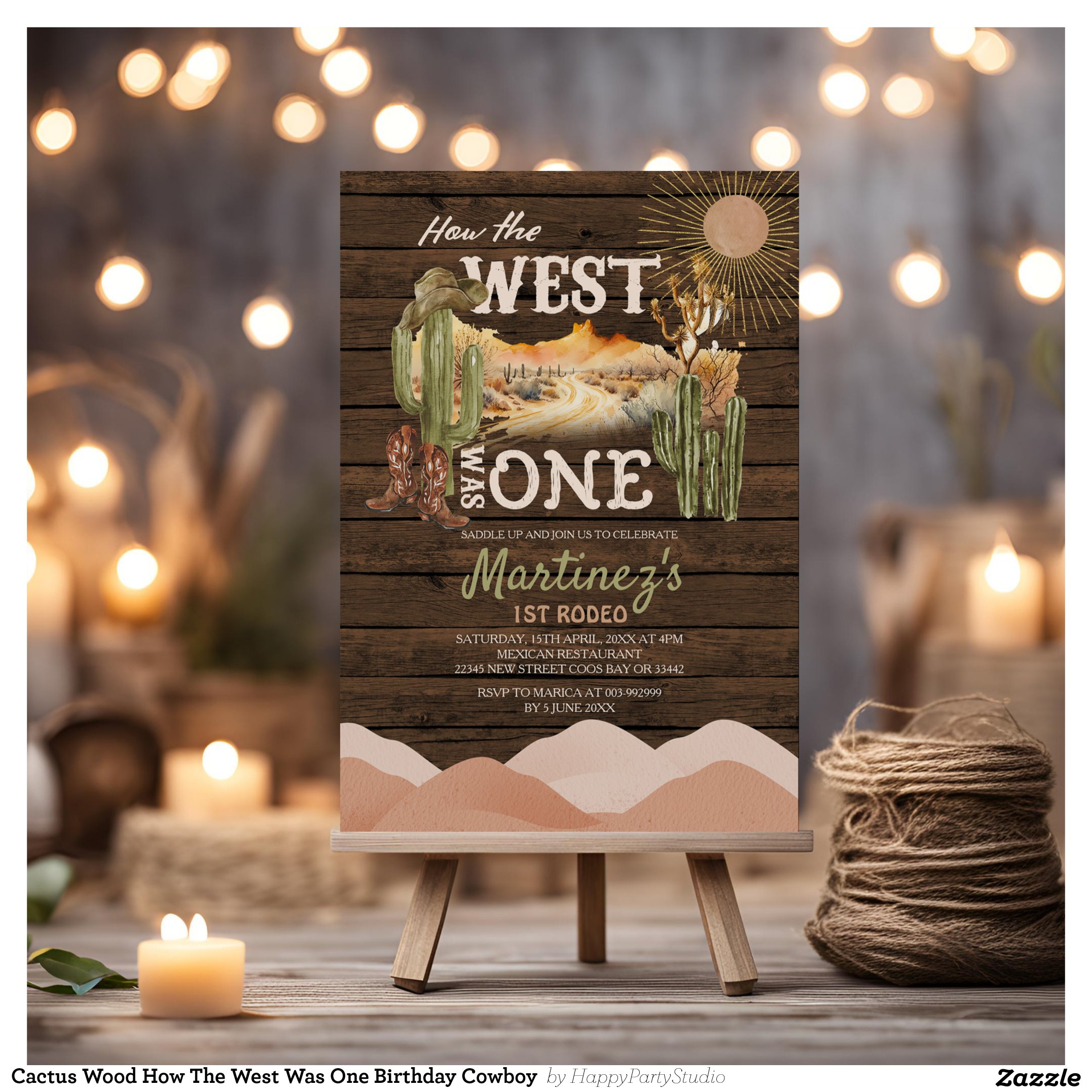 Cactus Wood How The West Was One Birthday Cowboy Invitation