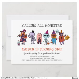 Calling All Monster Halloween 1st Birthday Party Invitation