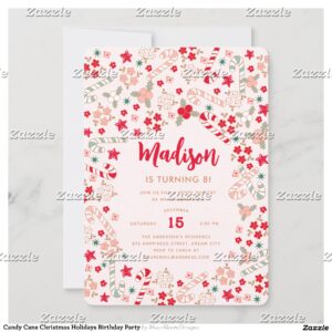 Candy Cane Christmas Holidays Birthday Party Invitation