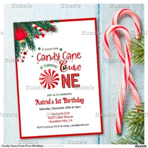 Candy Cane Cutie First Birthday Invitation