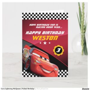 Cars Lightning McQueen Folded Birthday Card