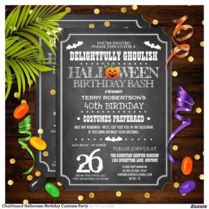 Chalkboard Halloween Birthday Costume Party Invitation
