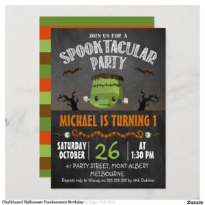 Chalkboard Halloween Frankenstein Birthday Invitation
