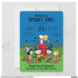 Charlie Brown and Gang Halloween 1st Birthday Invitation