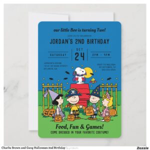 Charlie Brown and Gang Halloween 2nd Birthday Invitation