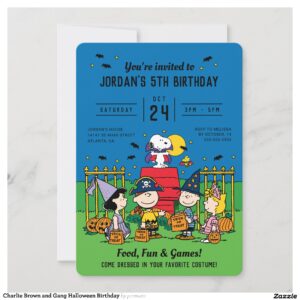 Charlie Brown and Gang Halloween Birthday Invitation