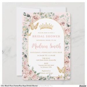 Chic Blush Floral Butterflies Royal Bridal Shower Invitation