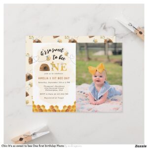 Chic It?s so sweet to bee One first birthday Photo Invitation