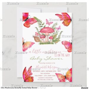 Chic Mushrooms Butterfly Dotted Baby Shower Invitation