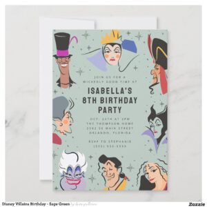 Disney Villains Birthday - Sage Green Invitation