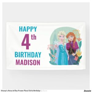 Disney's Anna & Elsa Frozen Floral Girls Birthday Banner