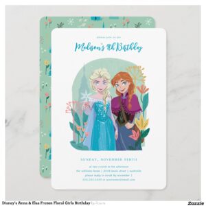 Disney's Anna & Elsa Frozen Floral Girls Birthday Invitation