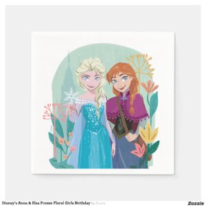 Disney's Anna & Elsa Frozen Floral Girls Birthday Napkins