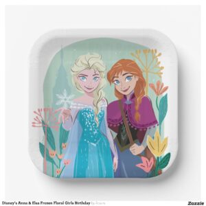 Disney's Anna & Elsa Frozen Floral Girls Birthday Paper Plates