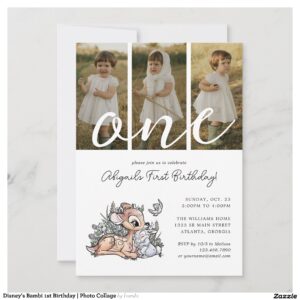 Disney's Bambi 1st Birthday Photo Collage Invitation