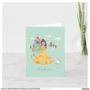 Disney's Belle Whimsical Sleepover Girls Birthday Thank You Card
