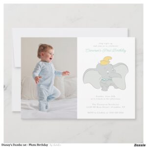 Disney's Dumbo 1st - Photo Birthday Invitation