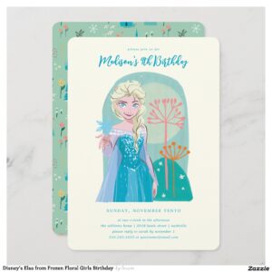 Disney's Elsa from Frozen Floral Girls Birthday Invitation