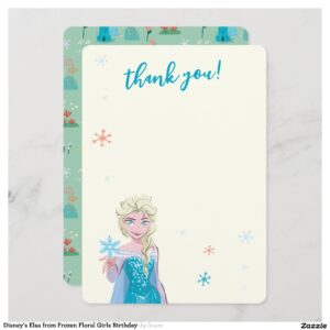 Disney's Elsa from Frozen Floral Girls Birthday Thank You Card